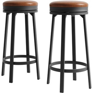 Set of 4 Modern Swivel Bar Stools, 30.7" Counter Height Round Barstools with Footrest, PU Leather Upholstered Seat & Sturdy Metal Frame - 1 of 4