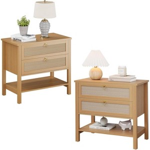 GAOMON 2PACK Rattan Night Stand Set, 26.8''W Boho Night Stand with 2 Rattan Drawers, Side Table with Open Storage Shelf,for Home - 1 of 4