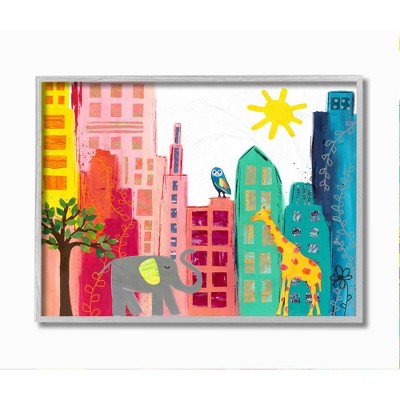 Stupell Industries Kid's Safari Animal City Scene Elephant Giraffe Owl