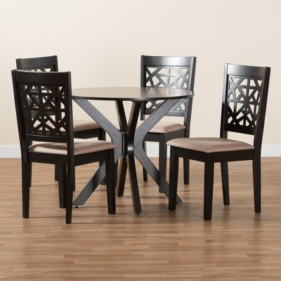 Karel Modern Beige Fabric and Espresso Wood 5-Piece Dining Set