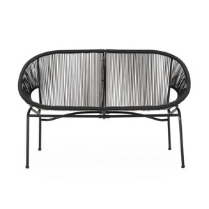Condessa Patio Hammock Weave Loveseat Bench - Black - Christopher Knight Home: Durable Outdoor Seating - 1 of 4