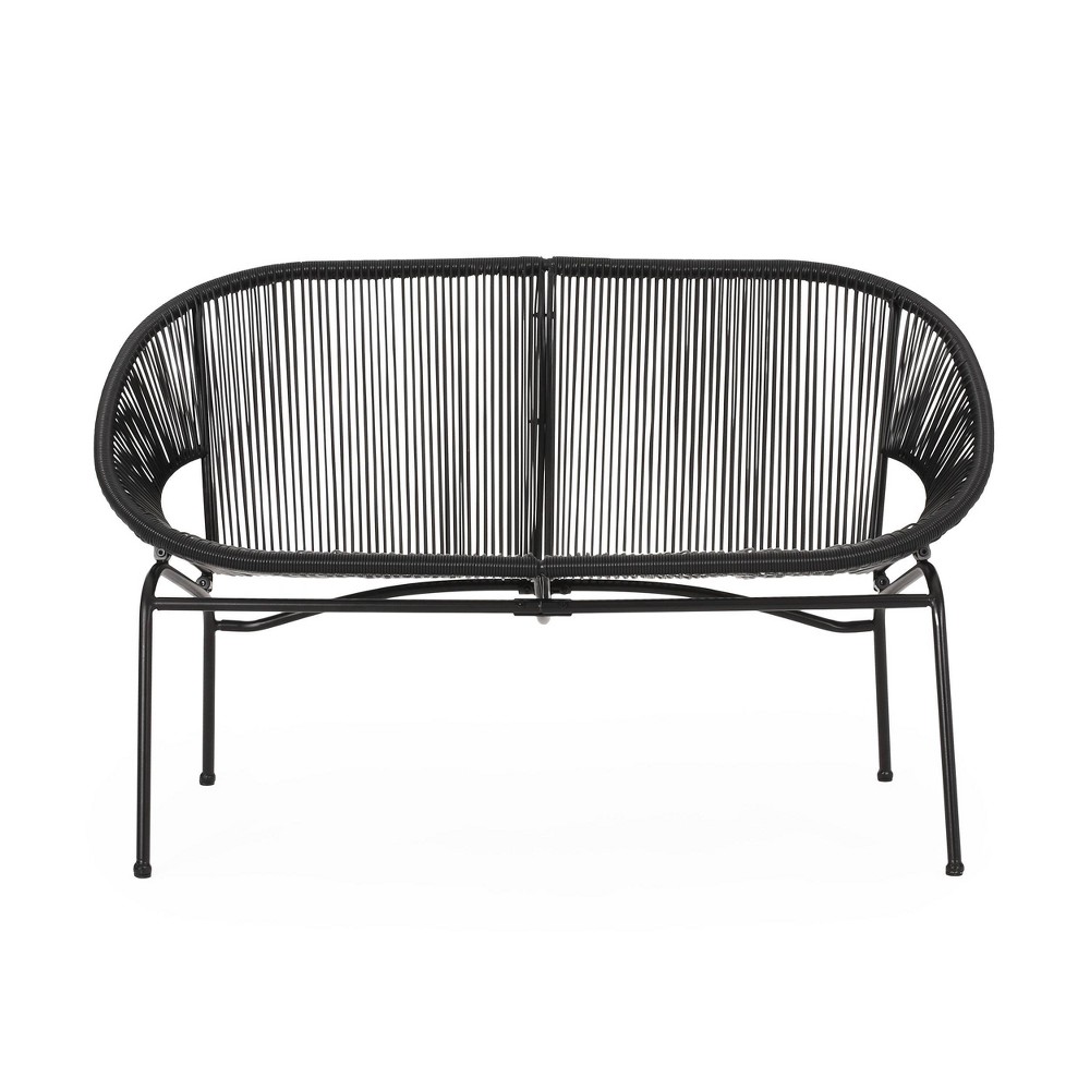 Condessa Patio Hammock Weave Loveseat Bench - Black - Christopher Knight Home: Durable Outdoor Seating