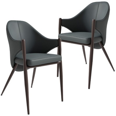 LeisureMod Upholstered Leather Dining Chair, Modern Accent Armchair Ergonomic Kitchen Chairs Iron Legs Sante Collection Set of 2