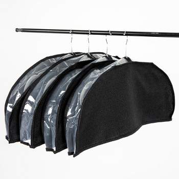 Household Essentials Set of 4 Hanging Garment Shoulder Dust Covers for Closet Black