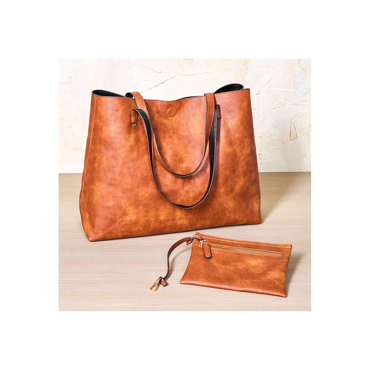 The Lakeside Collection Women's Faux Leather Reversible Tote Bag with Matching Purse - - thumbnail 6