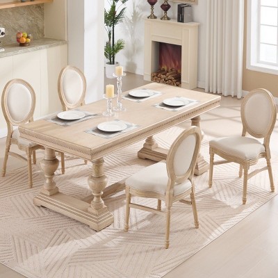 French Country Dining Chairs,Upholstered Dining Chairs with Carved Details,Stackable Solid Wood Dining Chairs for Kitchen-Coolbibila