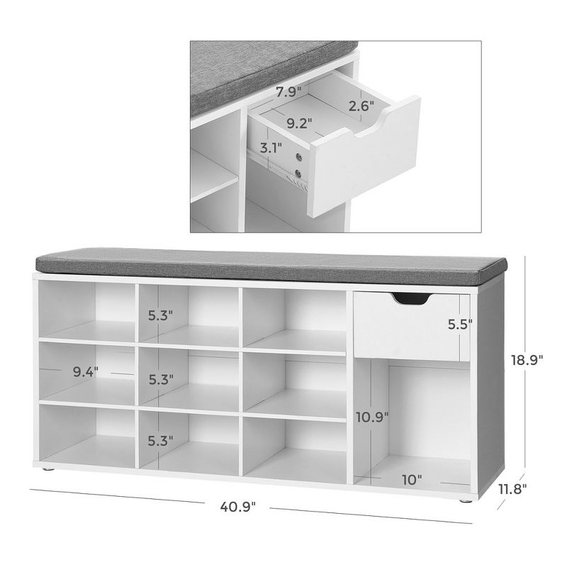VASAGLE Storage Bench with Cushion, Drawer, and Open Compartments - Organize Shoes and Essentials with Ease, 4 of 11