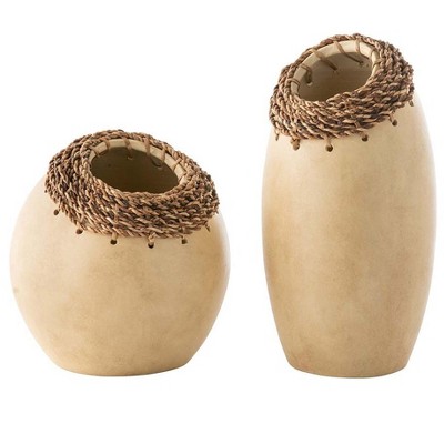 Clay and Woven Abaca Vases, Set of 2