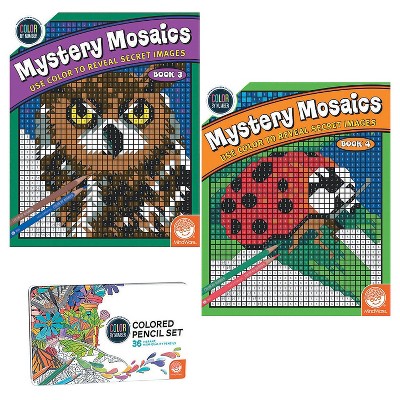 MindWare Color By Number Mystery Mosaics Set: Books 3-4 With Pencils - Coloring Books