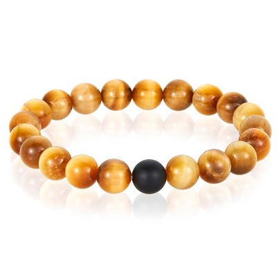 West Coast Jewelry Men's Polished 10mm Natural Stone Bead Stretch Bracelet