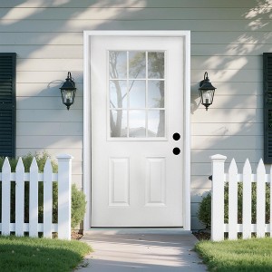 36 x 80 Fiberglass Entry Door,4-9/16 in.New Packaging Vinyl Frame,9 Lite Low-E Glass - Primed Front Door for Home's Front Entrance - 1 of 4