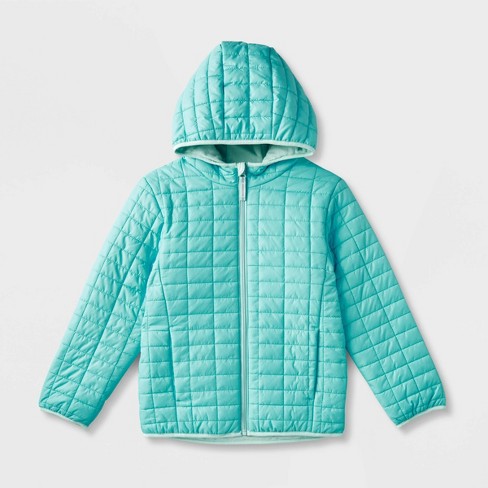 Kids' Solid Puffer Jacket - Cat & Jack™ Aqua Blue XS