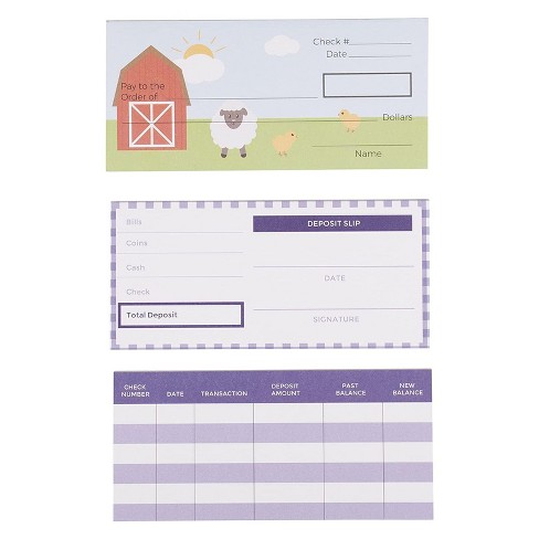 Blue Panda 150 Sheets Pretend Checkbook for Kids with Fake Deposit Slip and Check Register for Play School Supplies (Farm Animals) - image 1 of 4