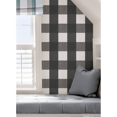 Charcoal and White Plaid Self-Adhesive Wallpaper Roll