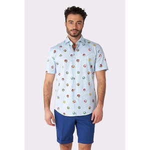OppoSuits Men's Shirt - Short Sleeve Shirt Super Mario Icons - Blue - 1 of 4