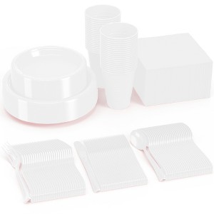 Crown Display 182 Pc Plastic Dinnerware Set: Includes 26 Each of 9''  Plates Disposable, 7'' Dessert Plates, 12oz Cups Napkins & Cutlery - 1 of 4