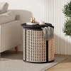 CAVINAS 15.70"Round Nightstand with Rattan Woven Design,Bedside Table with Round Wood Tabletop,Hollow Woven Nightstand for Bedroom - 2 of 4