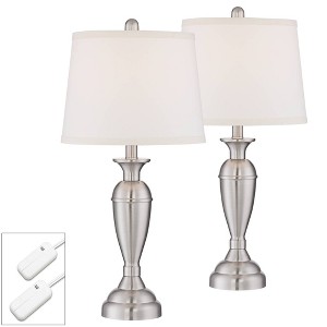 Regency Hill Blair Traditional Table Lamps 25" High Set of 2 Brushed Nickel with Table Top Dimmers White Fabric Drum Shade for Bedroom Living Room - 1 of 4