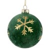 Northlight Velvet Glass Christmas Ball Ornaments with Gold Snowflakes - 3" (80mm) - Green - 4ct - 3 of 4