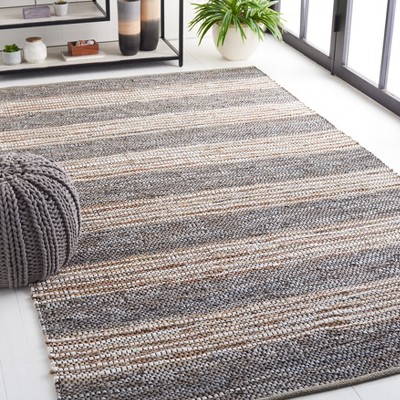 Gray and Natural Handmade Cowhide Flat Woven Area Rug, 5' x 8'