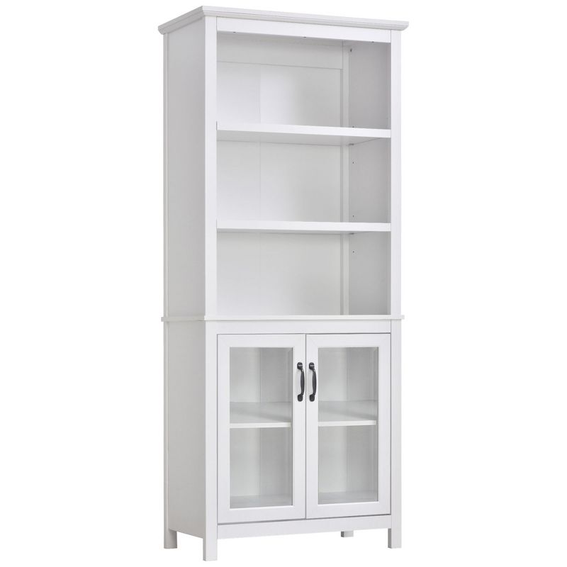HOMCOM 71" Bookcase Storage Hutch Cabinet with Adjustable Shelves and Glass Doors for Home Office, Kitchen, Living Room, 5 of 11