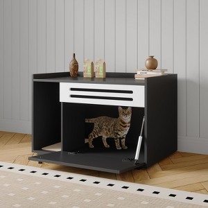 TROPOW Cat Litter Box Enclosure with Ventilated Panel Hidden Litter Box Furniture with Drop Down Door, Indoor Cat House - 1 of 4