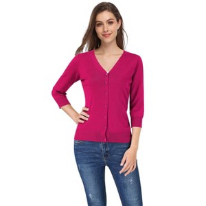 Coolmee Women's 3/4 Sleeve Knit Cardigan Sweater V-Neck Basic Classic Casual Button Down Lightweight Top - 1 of 4
