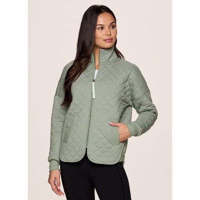 Avalanche Outdoor Quilted Jacket, Soft Jersey Knit Mock Neck Jacket with Pockets