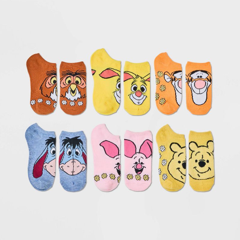 Women&#39;s 6pk Winnie The Pooh Low Cut Socks - Assorted Colors 4-10, 1 of 3