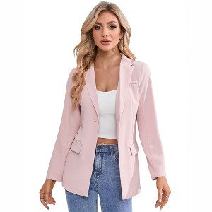 Womens Casual Blazer Lightweight Open Front Business Suit Jacket Long Sleeve Button Work Office Blazers with Pocket - 1 of 4