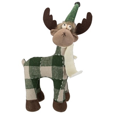 Northlight Buffalo Plaid Standing Moose Christmas Decoration - 14" - Green and Brown