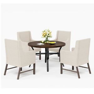 Captiva Designs 5pc Patio Dining Round Wood-look Table with Umbrella Hole & Metal Chairs - 1 of 4