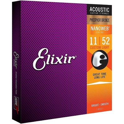 Elixir Phosphor Bronze Acoustic Guitar Strings with NANOWEB Coating, Custom Light (.011-.052)