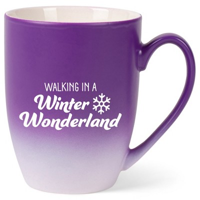 Elanze Designs Walking In A Winter Wonderland Two Toned Ombre Matte Purple and White 12 ounce Ceramic Stoneware Coffee Cup Mug