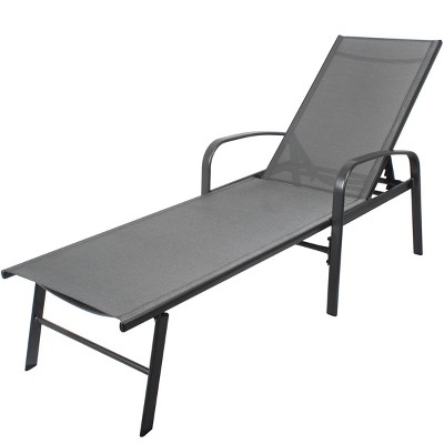 Nestfair Outdoor Adjustable Patio Swimming Pool Lounge Chaise Lounge Recliner with Pillow Gray