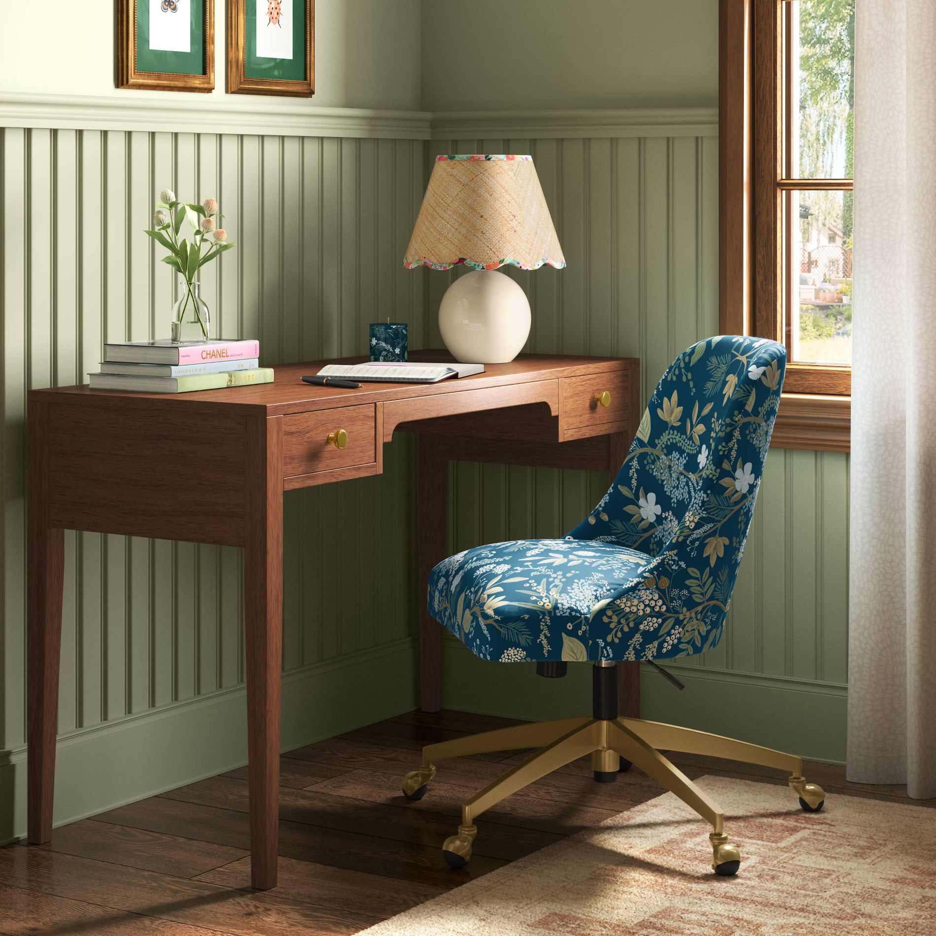 Rifle Paper Co. x Target Round Table Lamp - Natural Shade with Garden Party Trim: Ceramic Accent, 60W, ETL Listed
