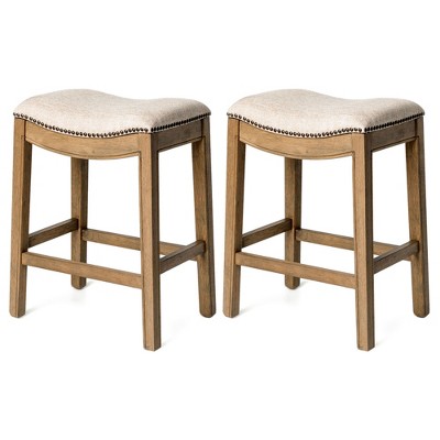 Maven Lane Adrien Upholstered Backless Saddle Kitchen Stool, Set of 2