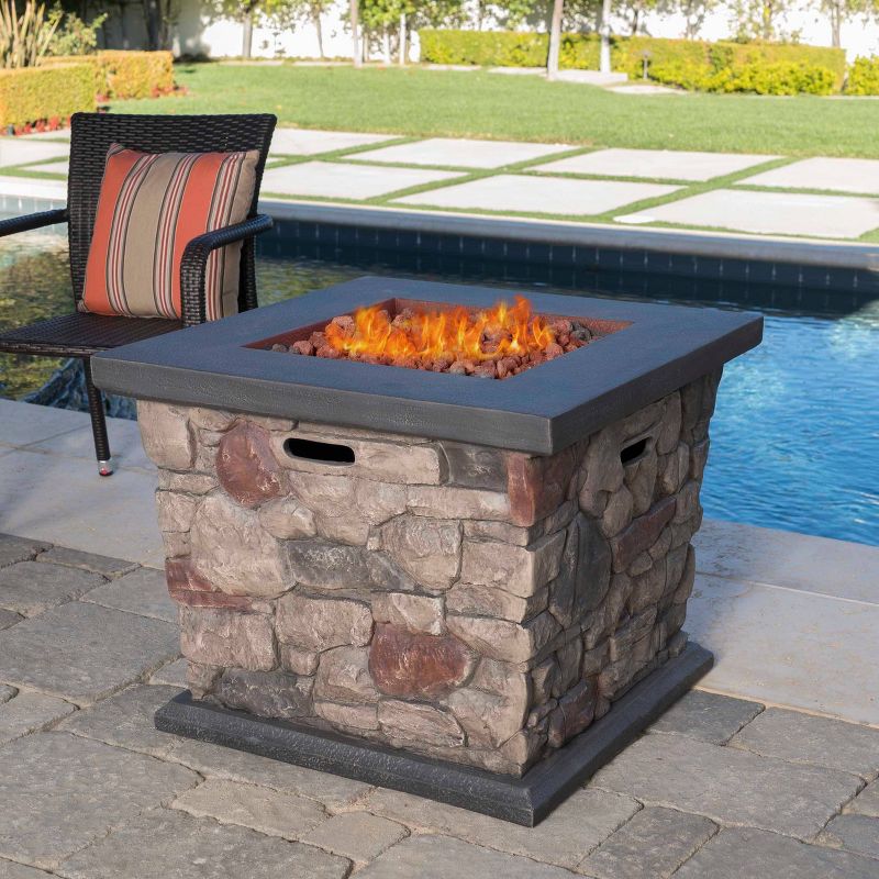 Carson Outdoor Stone Square Fire Pit - Gray - Christopher Knight Home, 3 of 15