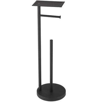 BWE Freestanding Stainless Steel Toilet Paper Holder with Top Storage Shelf
