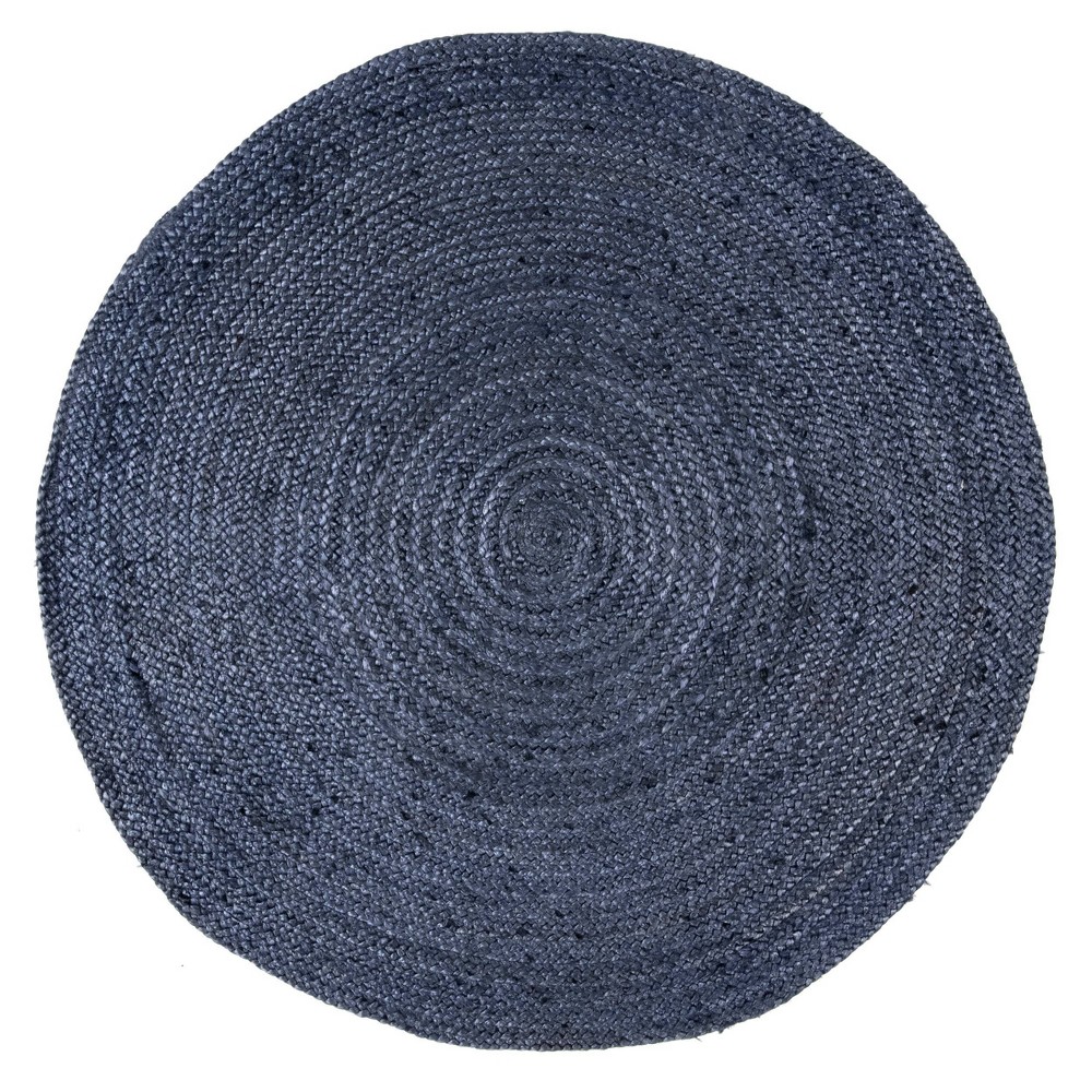 8' Round Hand Woven Rigo Jute Area Rug Navy - nuLOOM