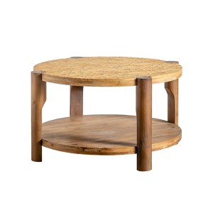 Vynxaria Mid Century Modern Round Coffee Table, 2-Tier with Storage Shelf, Solid Wood Legs, Small Space Friendly, Easy Assembly - 1 of 4