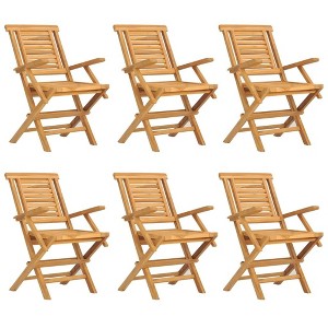 vidaXL Brown Scandinavian Folding Patio Chairs Set of 6, Solid Teak Wood Construction, Space Saving Design for Garden, Balcony or Patio - 1 of 4