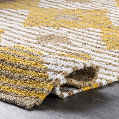 Yellow and Beige Braided Cotton Area Rug