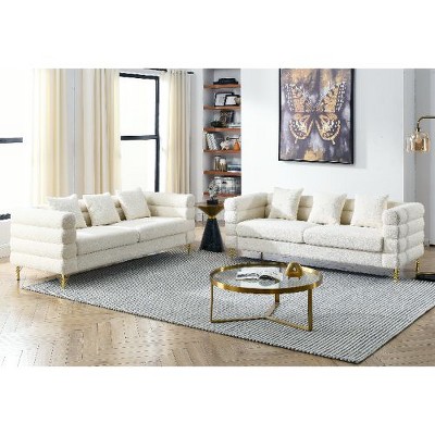 CAVINAS Comfort Teddy Fabric Couches for Living Room, Oversized Sofa with Pillows, Deep Seating Sofa for Living Room, Bedroom