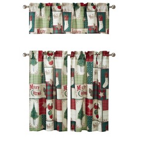 Kate Aurora Holiday Living Complete Classic Merry Christmas 3 Pc Kitchen Curtain Tier And Valance Set - 56 in. W x 36 in. L - 1 of 3