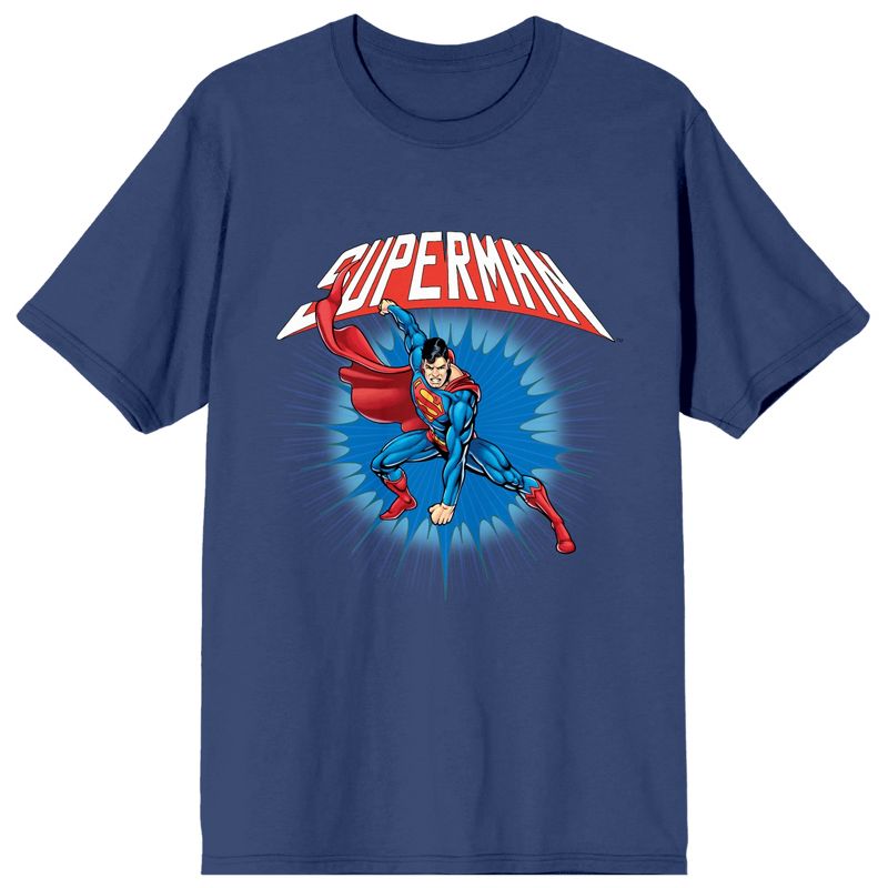 Superman Character Art Crew Neck Short Sleeve Navy Women's T-shirt, 1 of 4