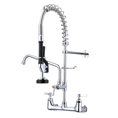 Aquaterior Kitchen Sink Faucet Pre-Rinse Commercial Faucet Wall Mount with Add-On Pull Down Chrome cUPC NSF ANSI CEC
