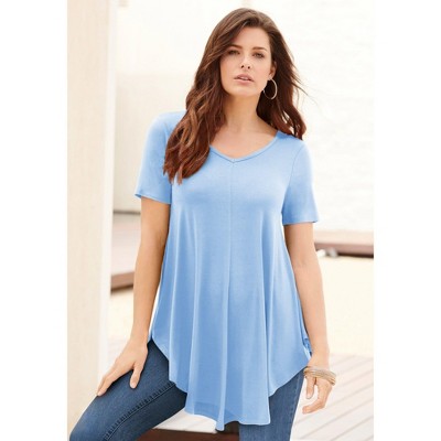 Roaman's Women's Plus Size Ultra Drape V Neck Swing Tunic