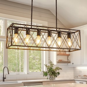 YANSUN 6-Light Brown/Oil Rubbed Bronze Farmhouse Chandelier, a Large Industrial Pendant Light for Kitchen Island or Dining Room - 1 of 4