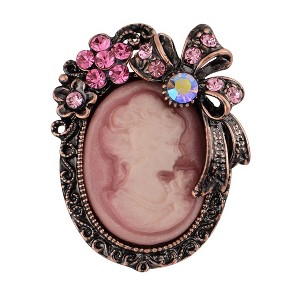 Anna-Kaci Vintage Inspired Crystal Rhinestone Victorian Lady Cameo Brooch Pin Maiden Flower Ribbon Bow Pendant - 1 of 4